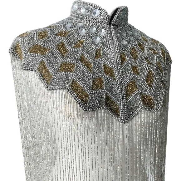 Silver and gold hand beaded fringe capelet O/S - Picture 3 of 8